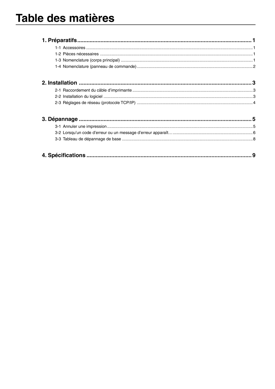 HP Power manual Table des matières, Préparatifs, Installation, Dépannage, Spécifications 