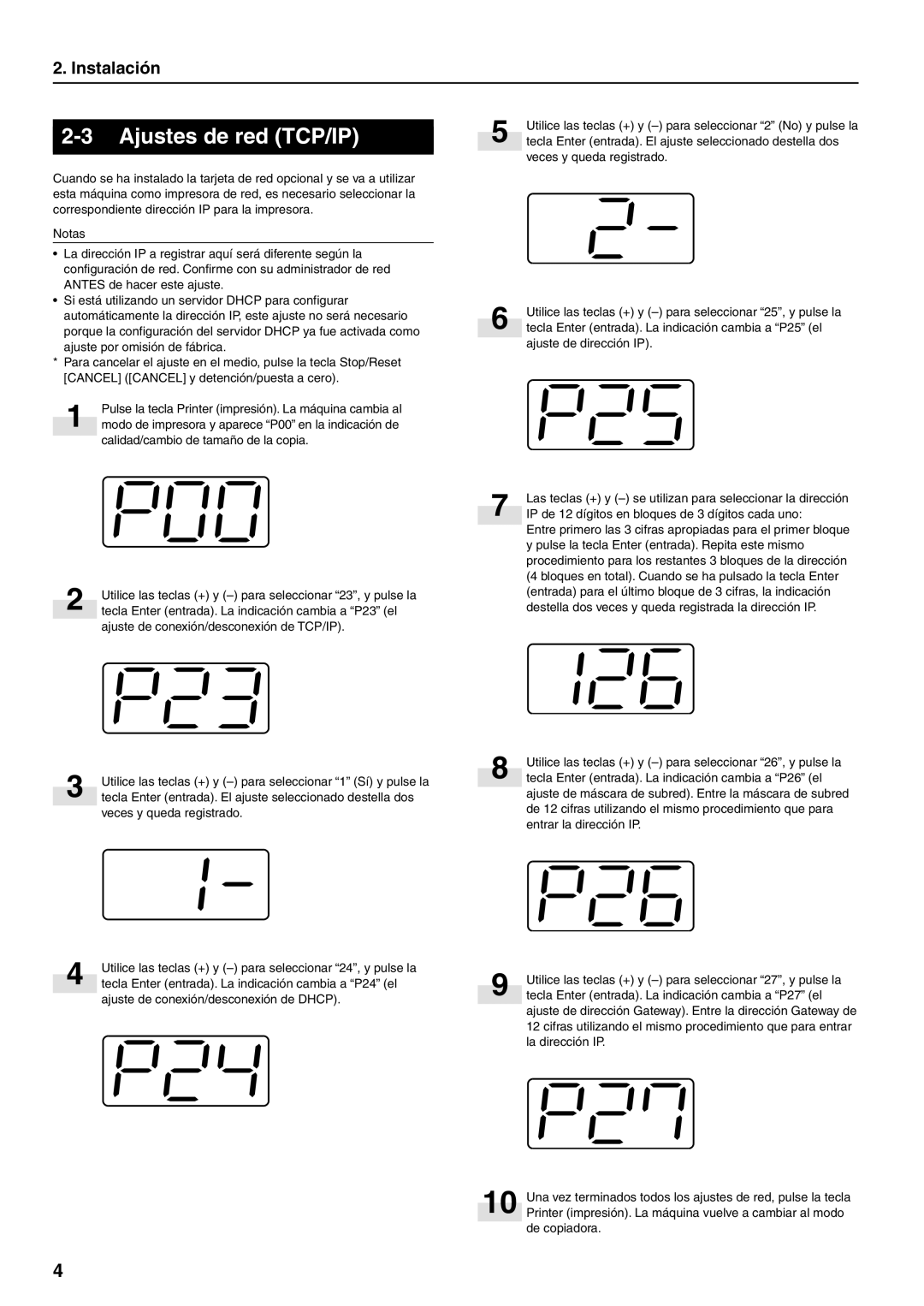 HP Power manual Ajustes de red TCP/IP 