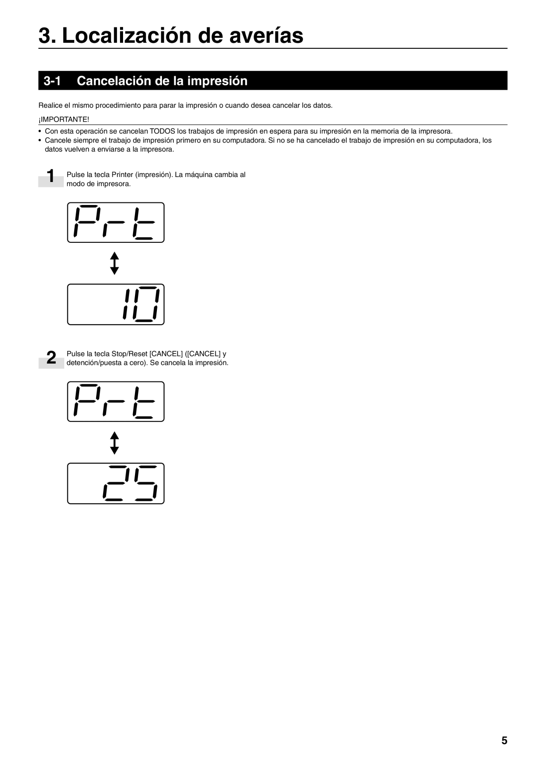 HP Power manual Localización de averías, Cancelación de la impresión 