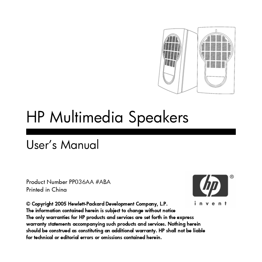 HP PP036AA#ABA manual HP Multimedia Speakers 