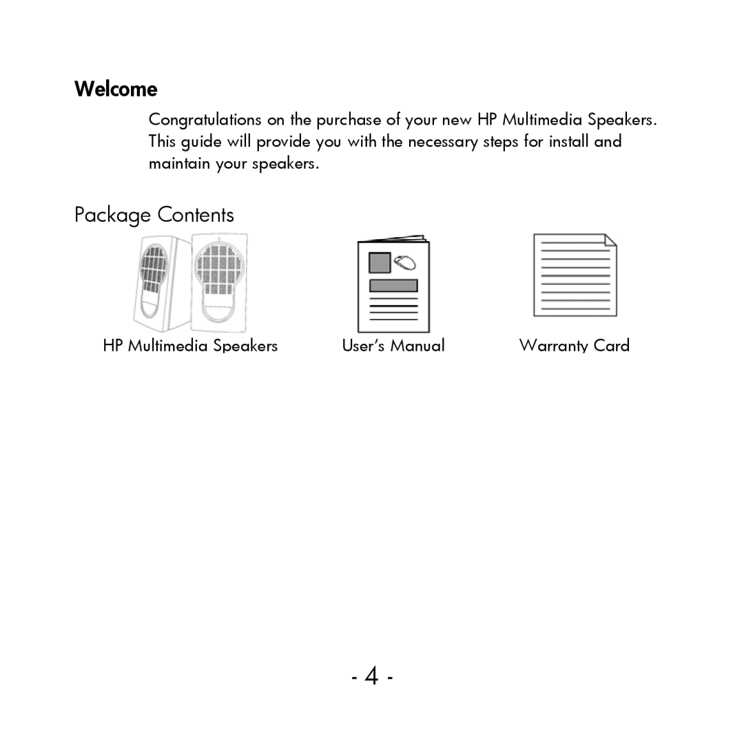 HP PP036AA#ABA manual Welcome, Package Contents 