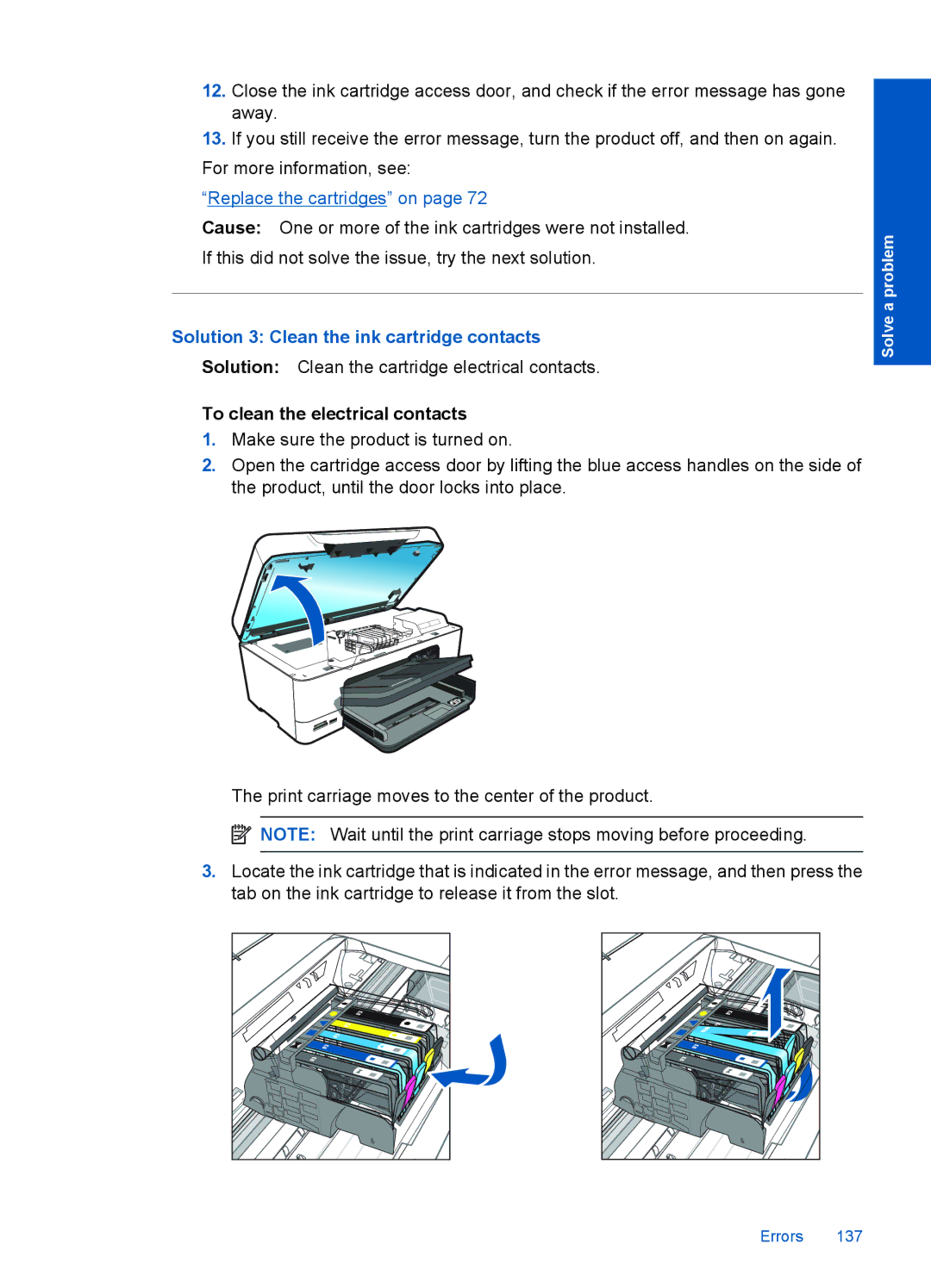 HP Premium - C309g manual Solution 3 Clean the ink cartridge contacts, To clean the electrical contacts 