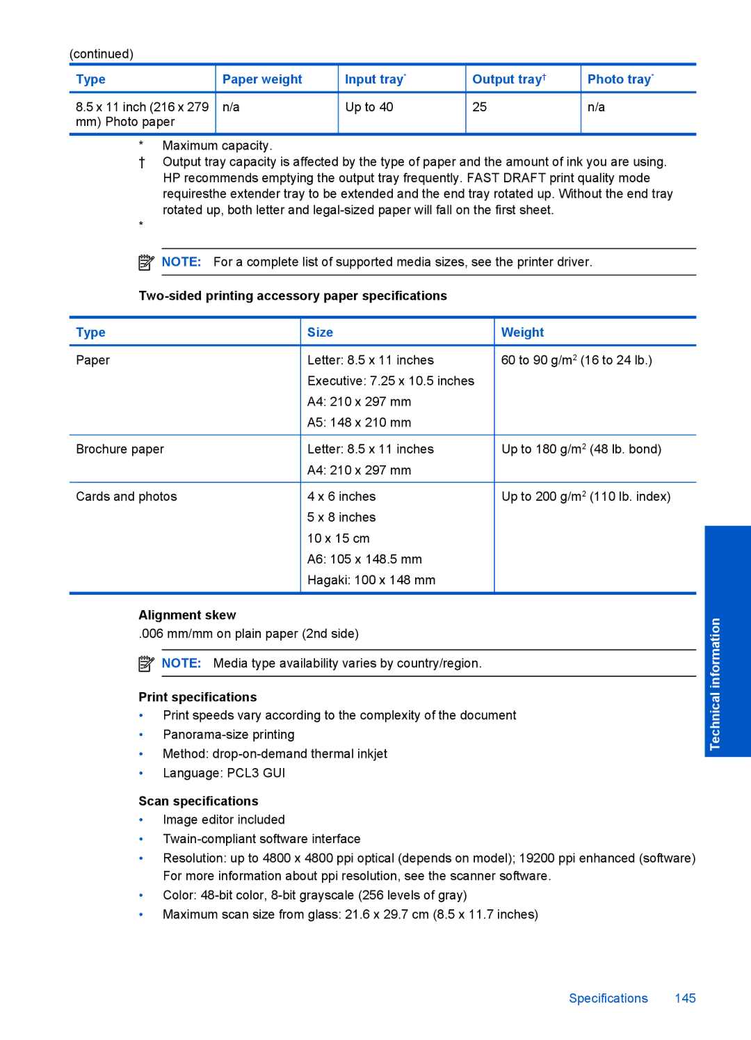 HP Premium - C309g manual Up to Mm Photo paper 