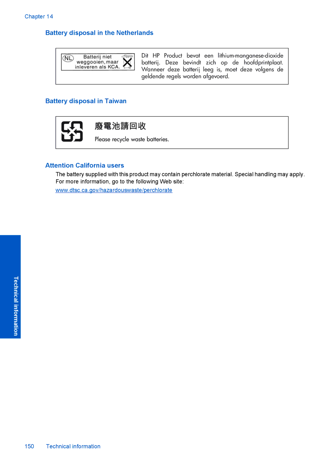 HP Premium - C309g manual Battery disposal in the Netherlands, Battery disposal in Taiwan 