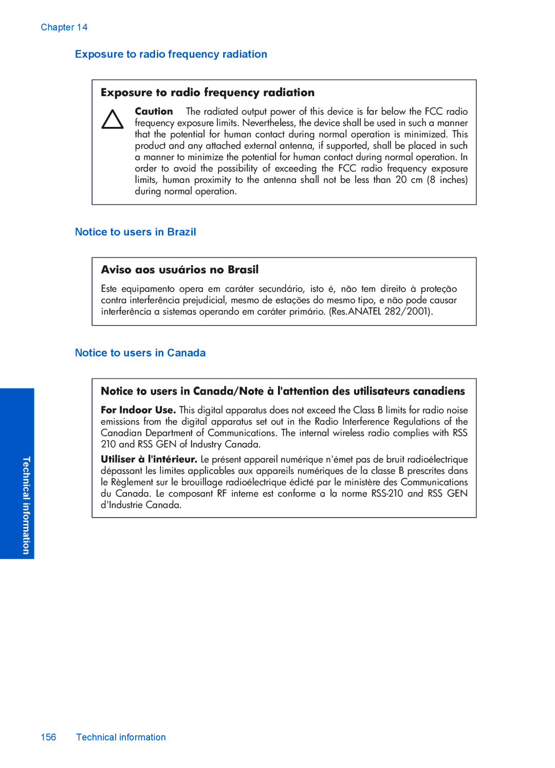 HP Premium - C309g manual Exposure to radio frequency radiation 