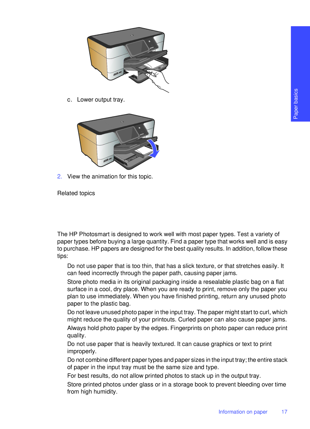 HP Premium - C309g manual Information on paper, Related topics 