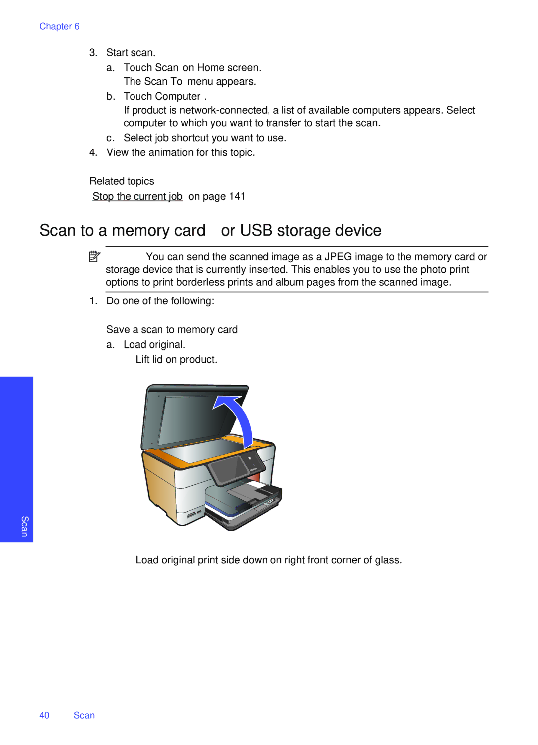 HP Premium - C309g manual Scan to a memory card or USB storage device, Touch Computer 