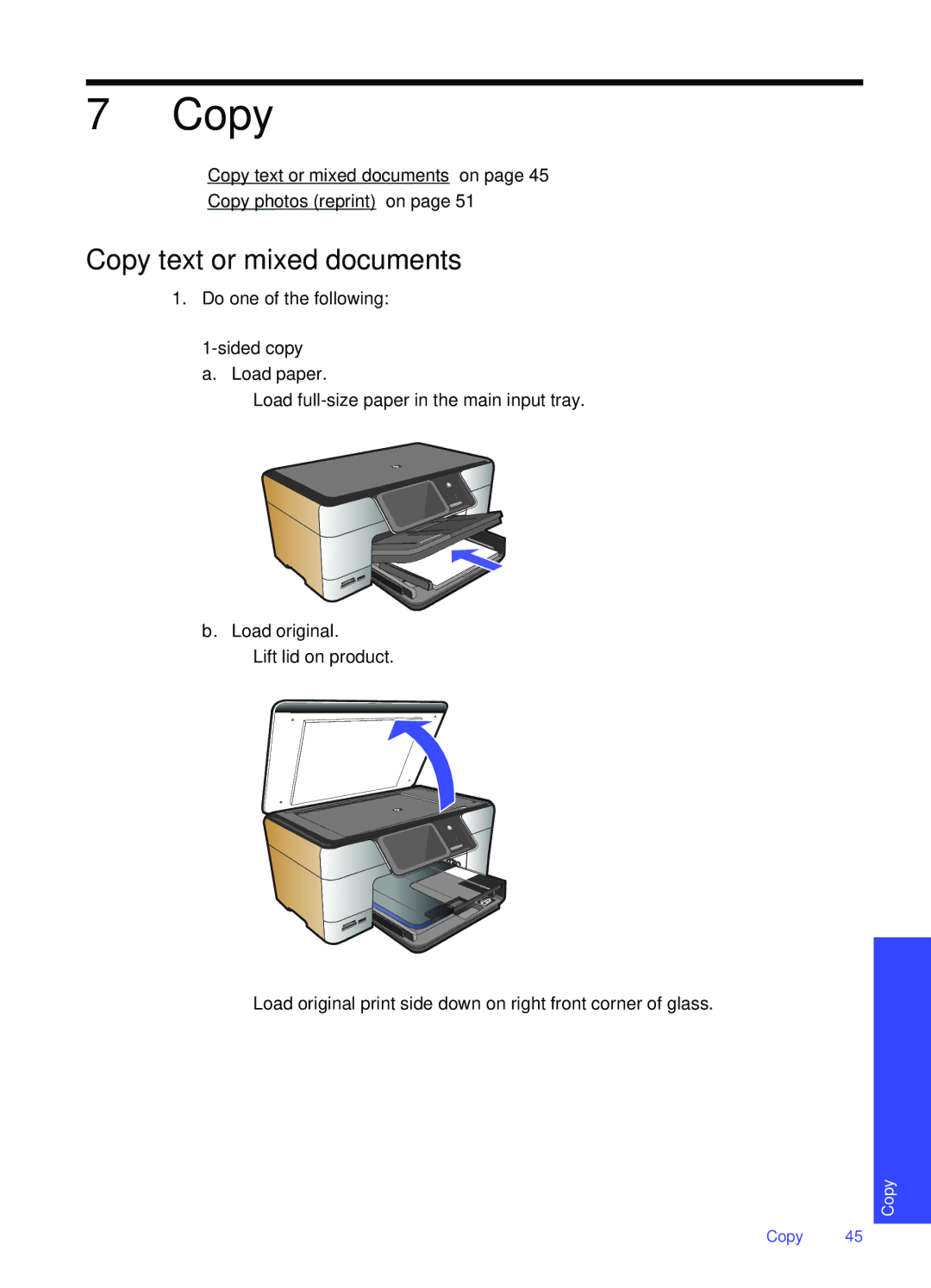 HP Premium - C309g manual Copy text or mixed documents, Sided copy a. Load paper 