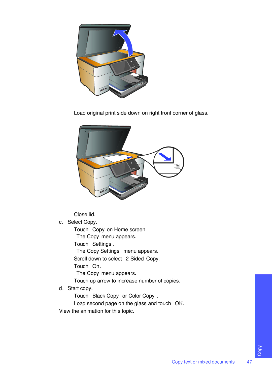 HP Premium - C309g manual Touch Settings, Touch Black Copy or Color Copy 