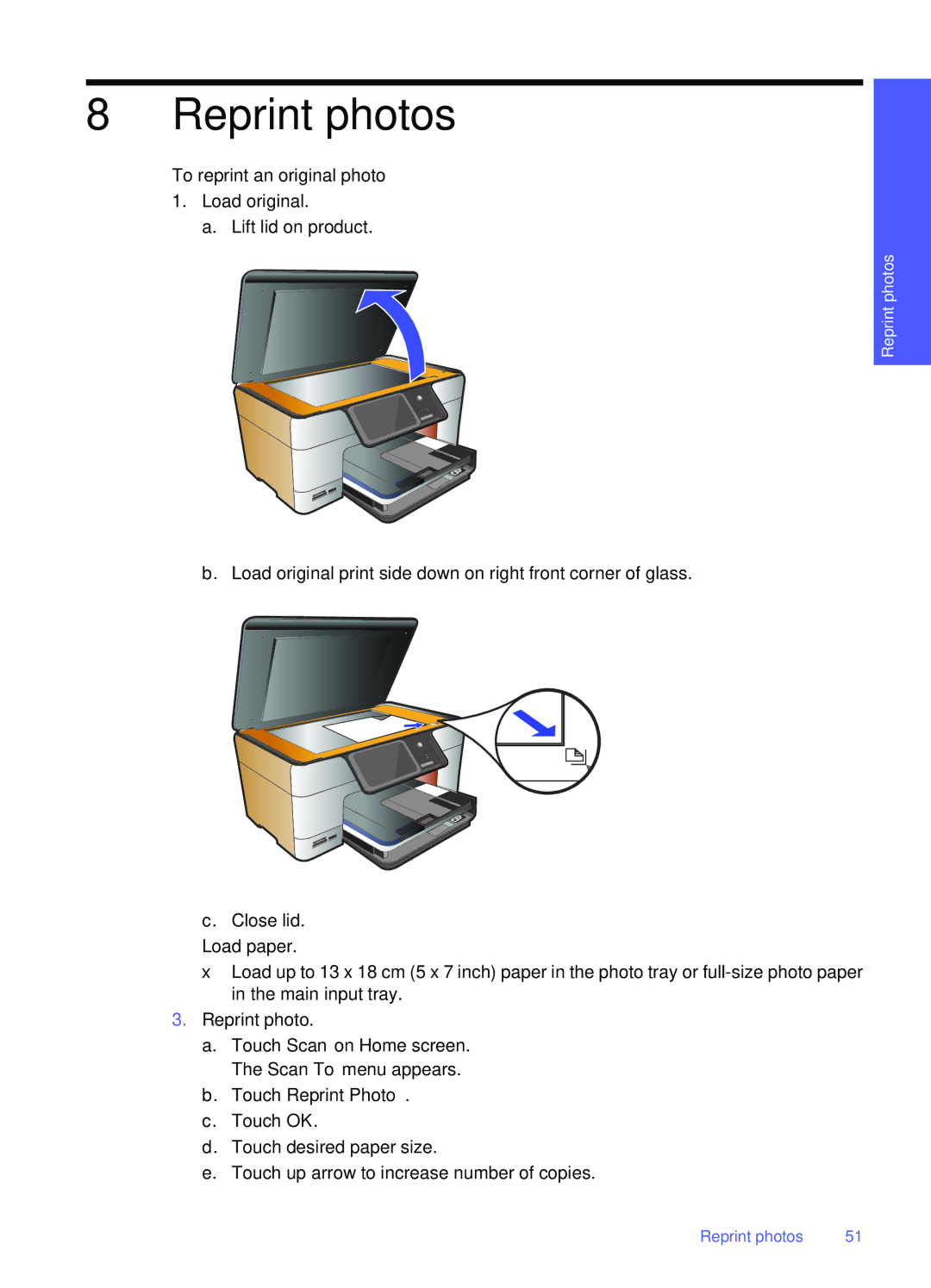 HP Premium - C309g manual Reprint photos, To reprint an original photo, Touch Reprint Photo. c. Touch OK 