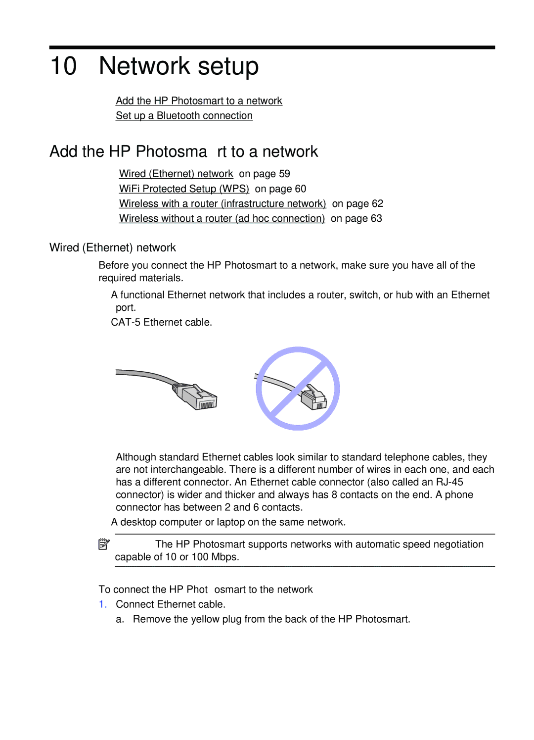 HP Premium - C309g manual Network setup, Add the HP Photosmart to a network, Wired Ethernet network 