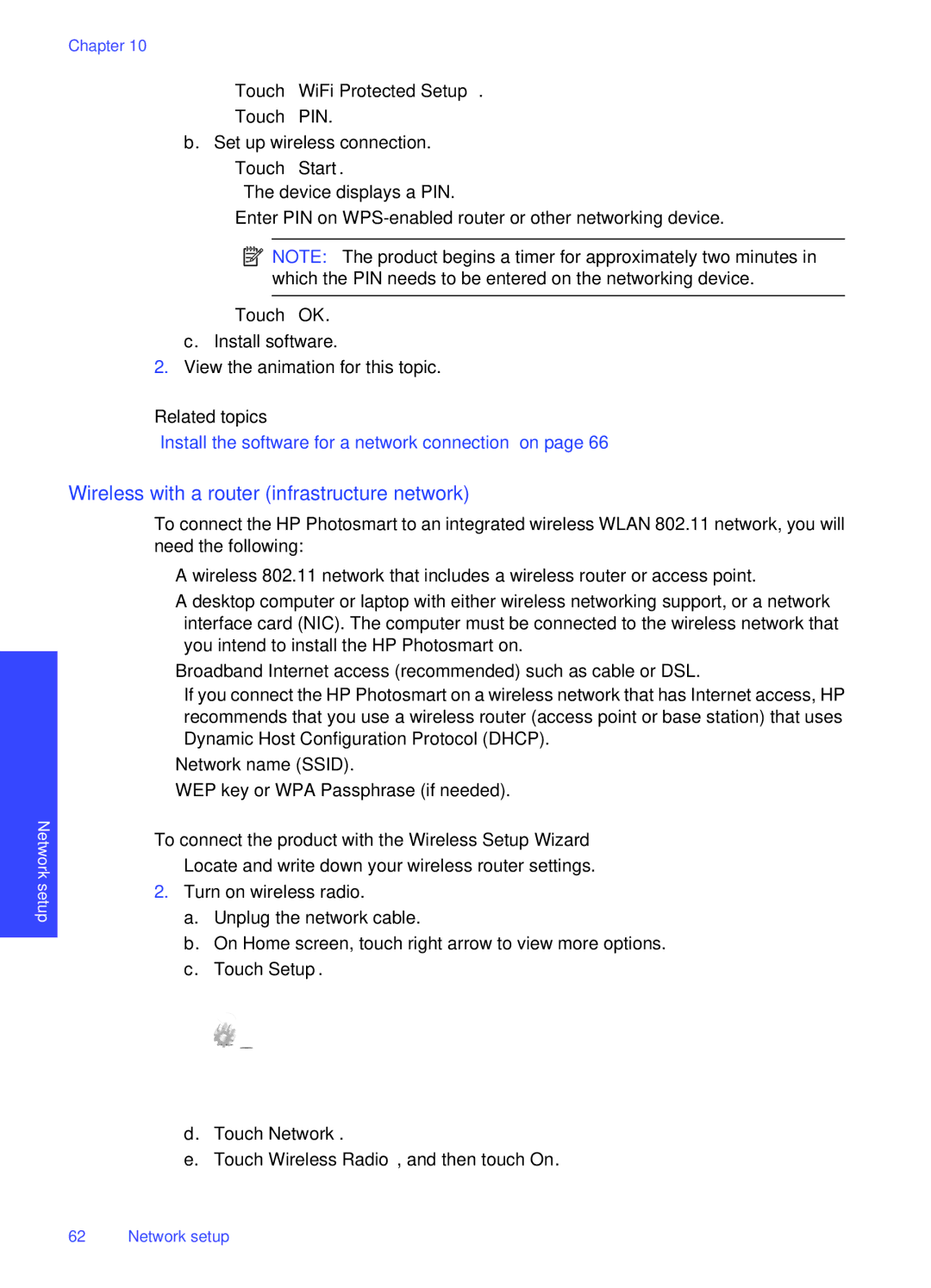 HP Premium - C309g manual Wireless with a router infrastructure network, Touch WiFi Protected Setup 