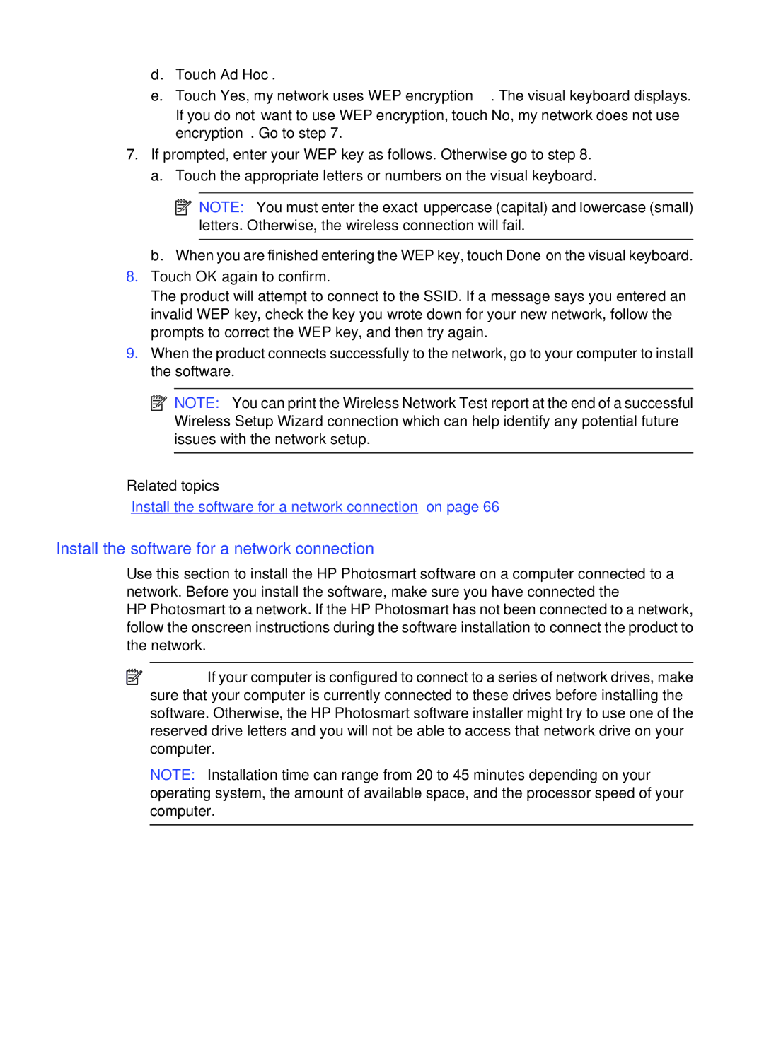 HP Premium - C309g manual Install the software for a network connection, Related topics 