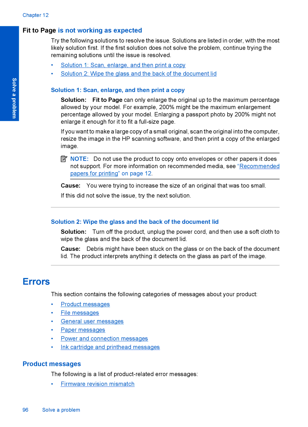 HP Premium - C309g manual Errors, Fit to Page is not working as expected, Product messages 