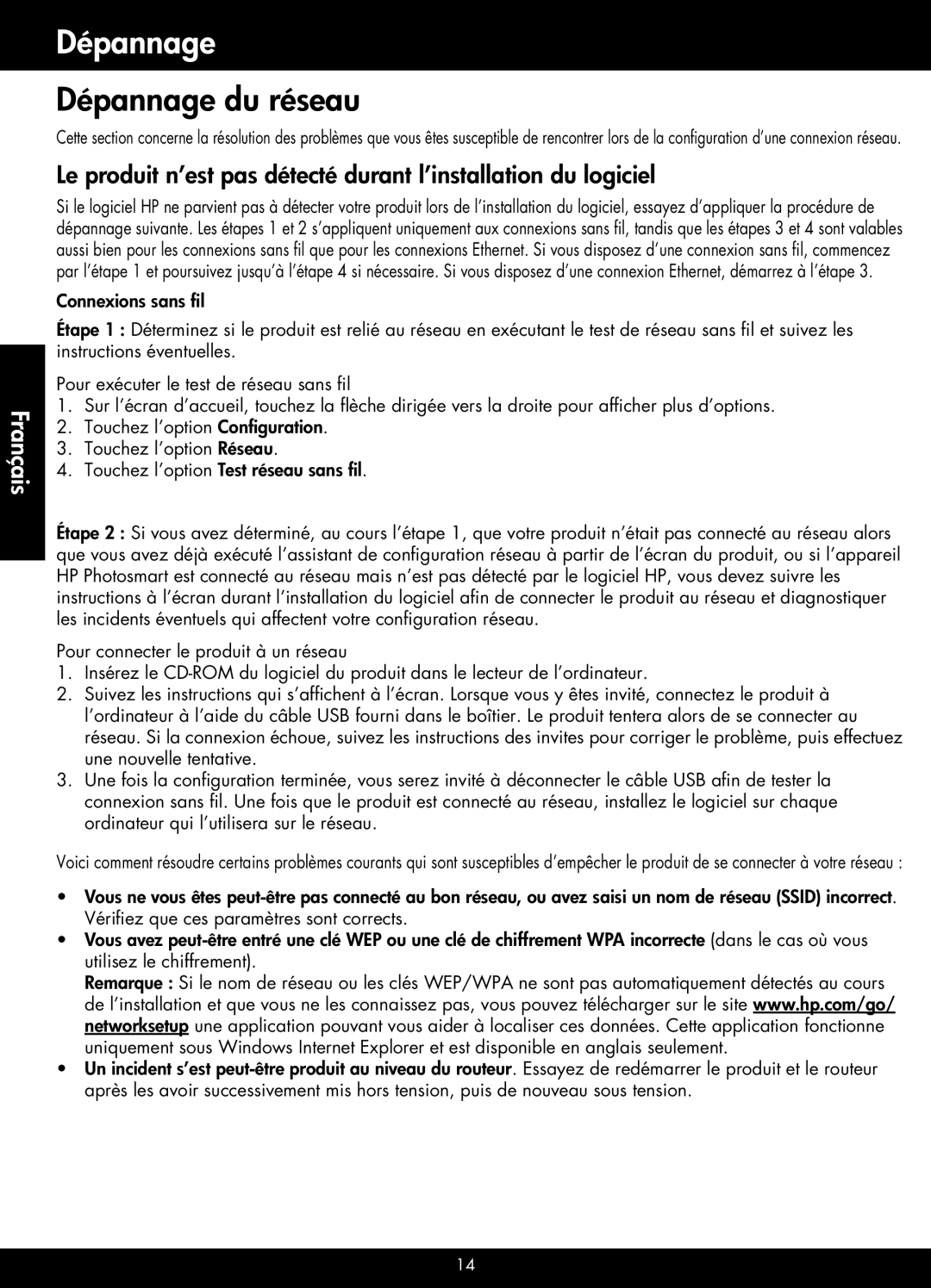 HP Premium - C309g manual Dépannage du réseau 