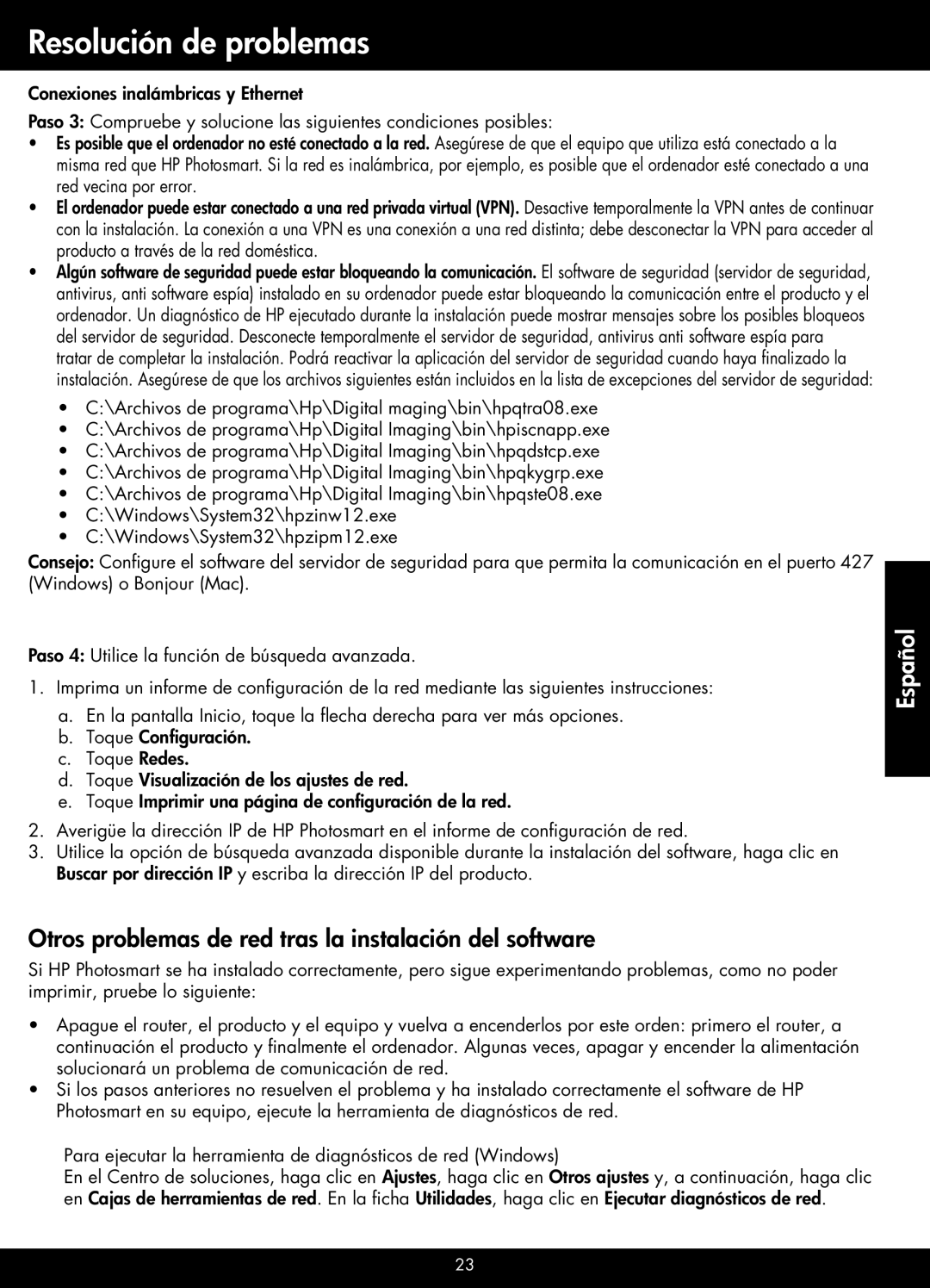 HP Premium - C309g manual Otros problemas de red tras la instalación del software 