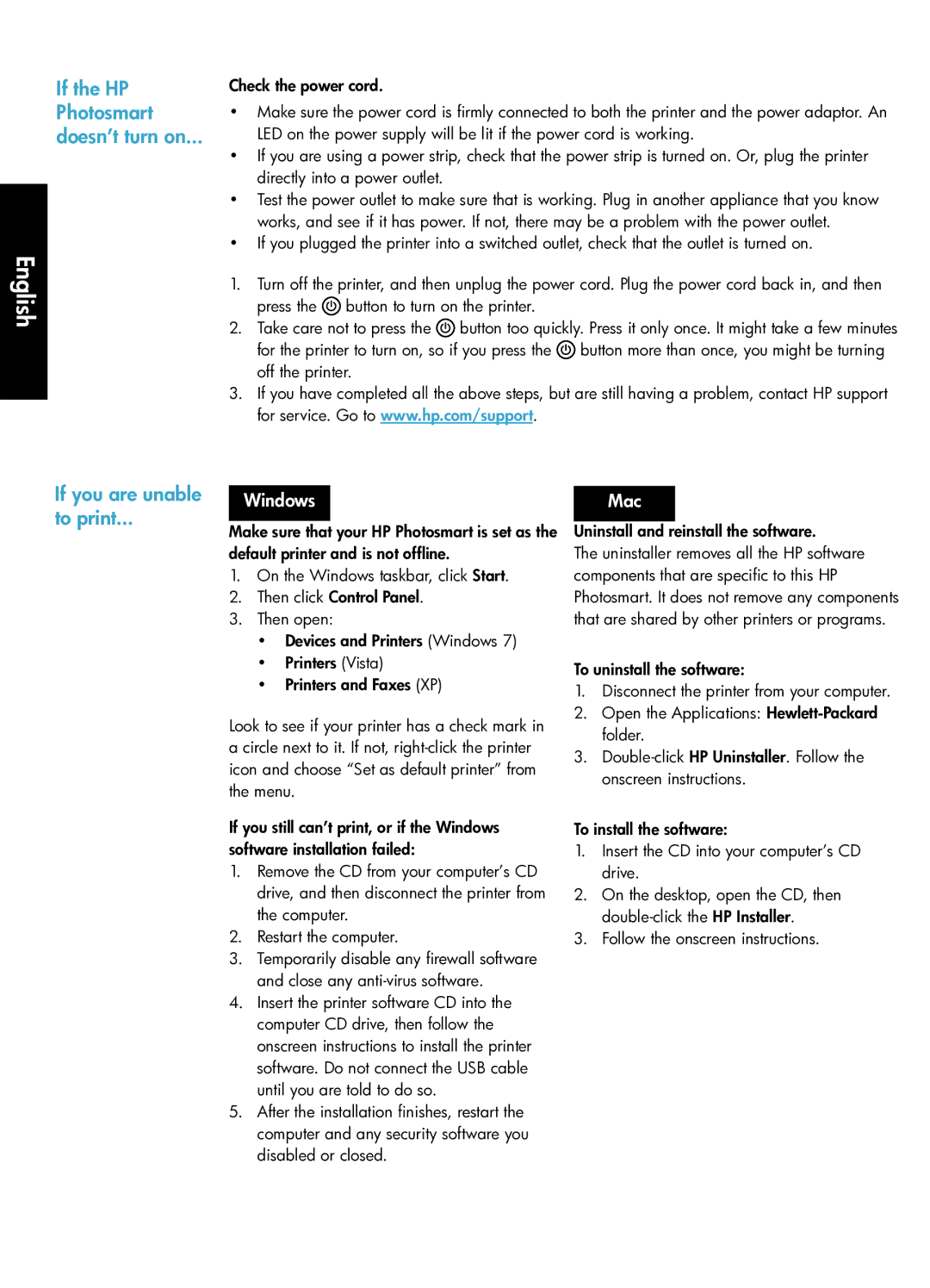 HP Premium - C310a manual Setup troubleshooting, Uninstall and reinstall the software 