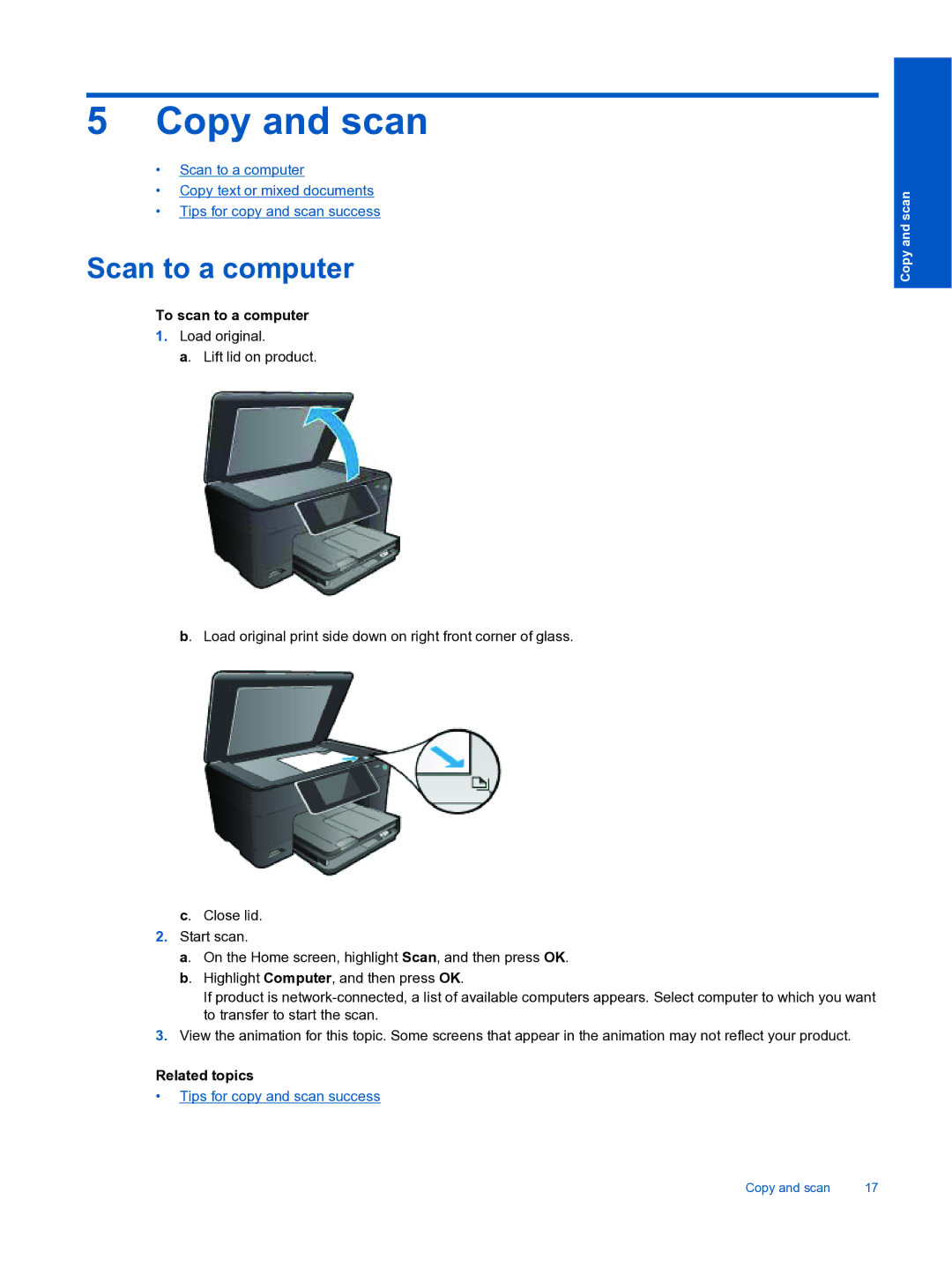 HP Premium - C310a manual Copy and scan, Scan to a computer, To scan to a computer 