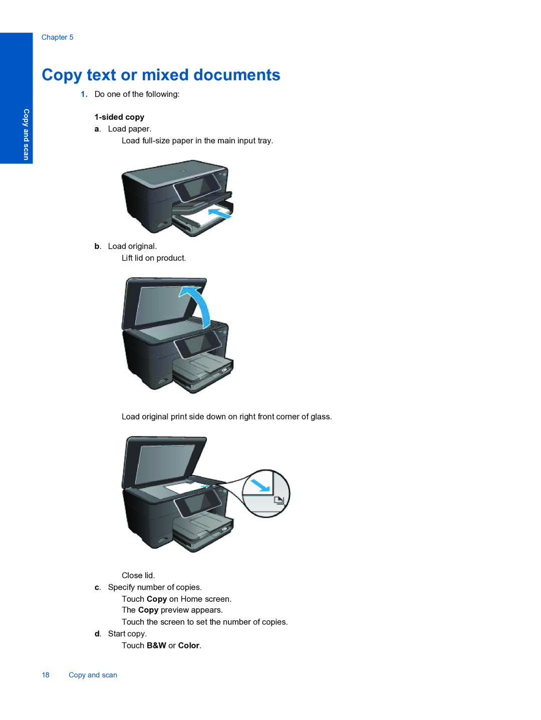 HP Premium - C310a manual Copy text or mixed documents, Sided copy a. Load paper 