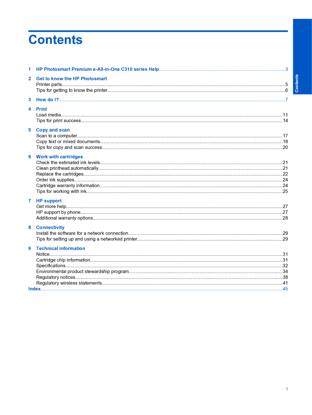 HP Premium - C310a manual Contents 