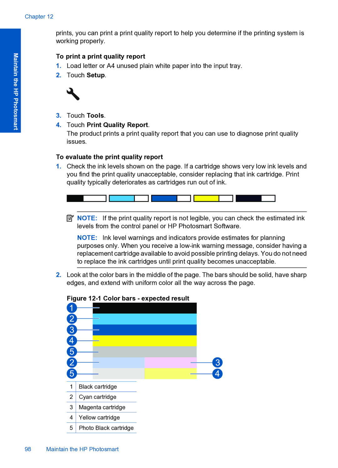 HP Premium Web - C309n To print a print quality report, Touch Print Quality Report, To evaluate the print quality report 