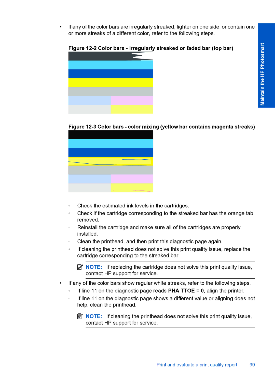 HP Premium Web - C309n manual Color bars irregularly streaked or faded bar top bar 