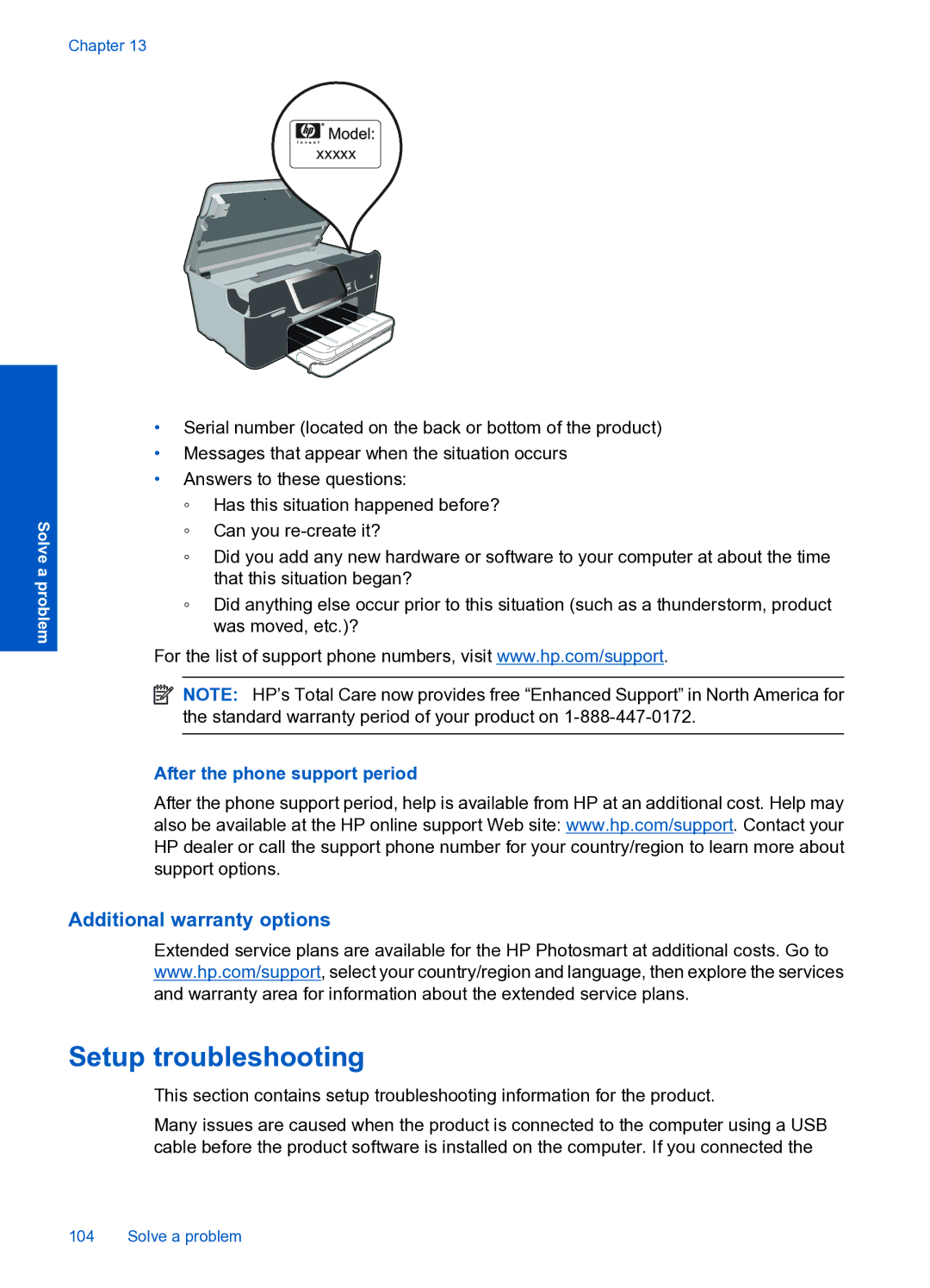 HP Premium Web - C309n manual Setup troubleshooting, Additional warranty options, After the phone support period 