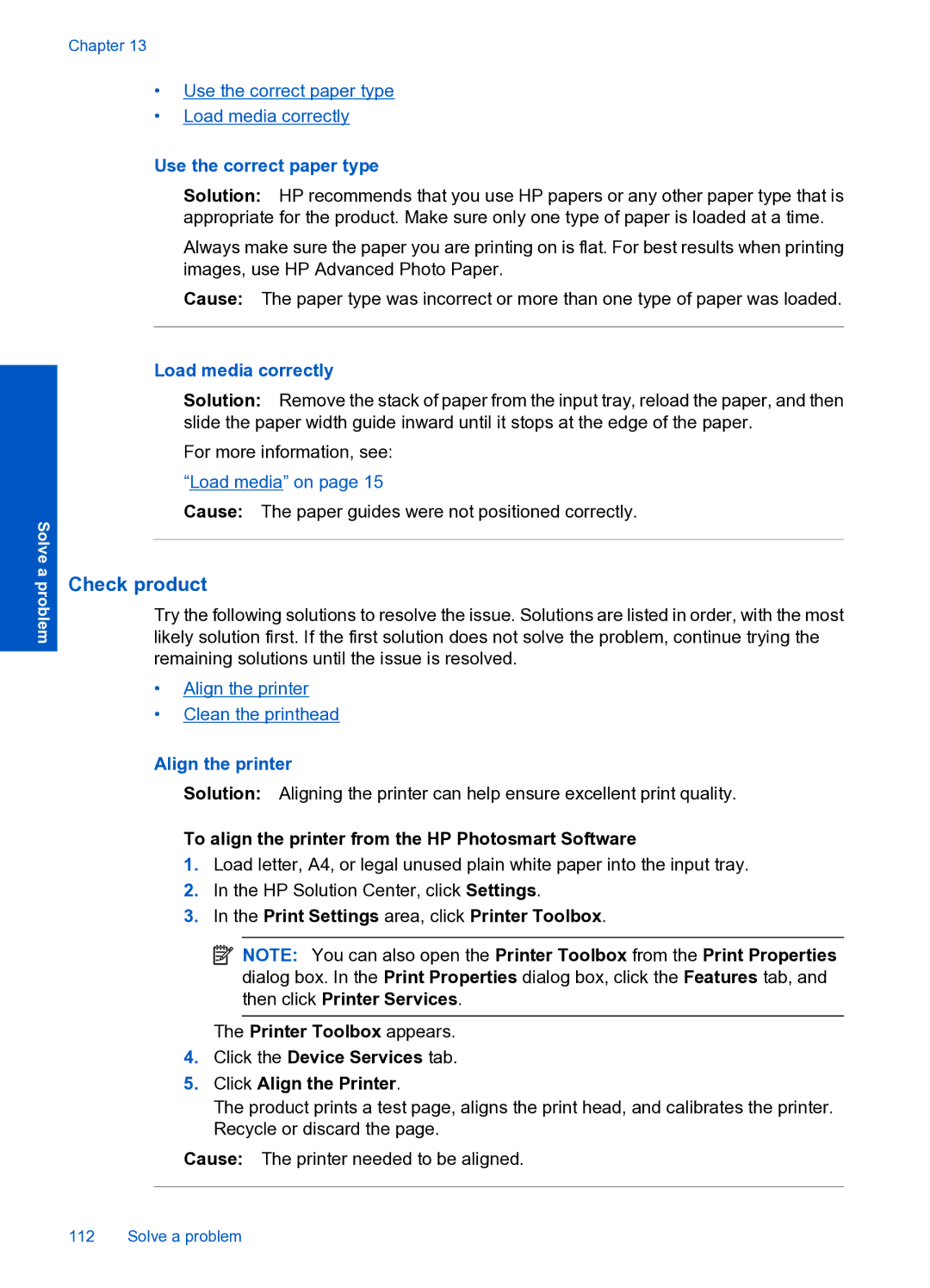 HP Premium Web - C309n manual Check product, Use the correct paper type, Load media correctly, Align the printer 