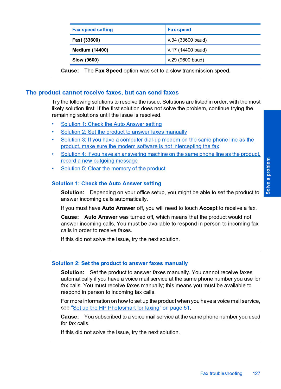 HP Premium Web - C309n manual Product cannot receive faxes, but can send faxes, Solution 1 Check the Auto Answer setting 