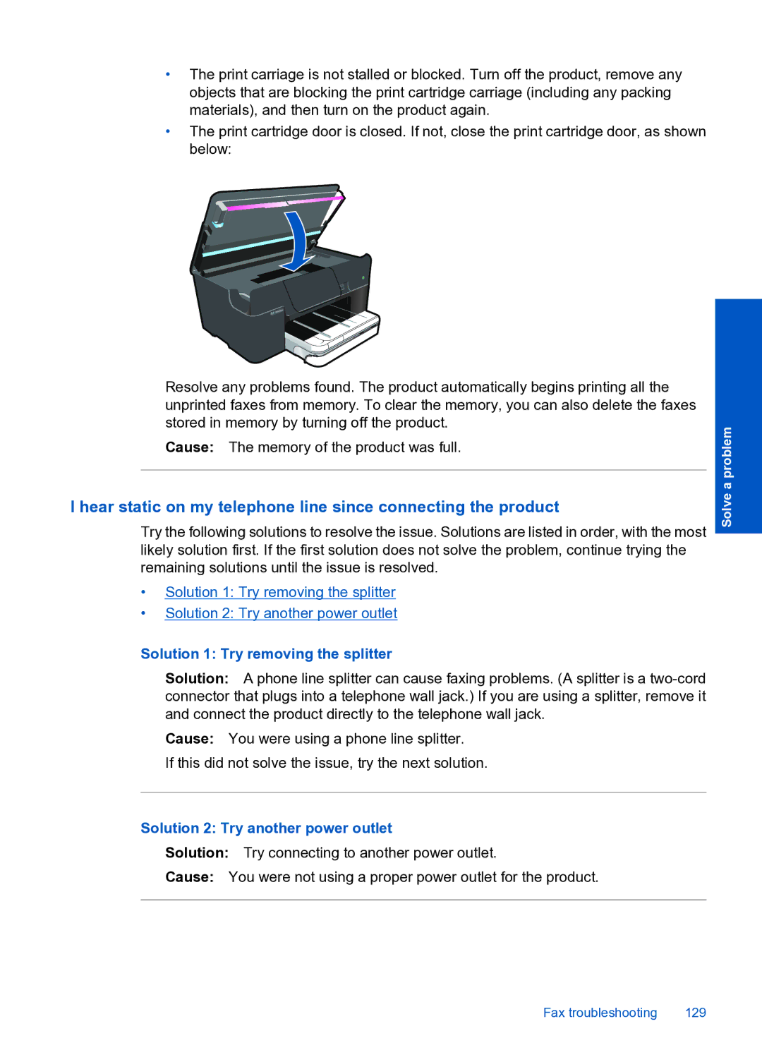 HP Premium Web - C309n manual Solution 1 Try removing the splitter, Solution 2 Try another power outlet 