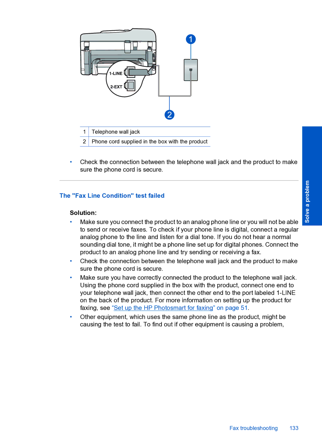 HP Premium Web - C309n manual Fax Line Condition test failed 