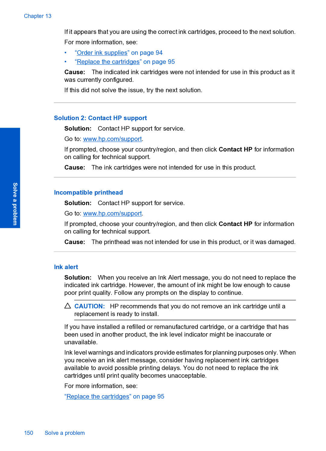 HP Premium Web - C309n manual Incompatible printhead, Ink alert 