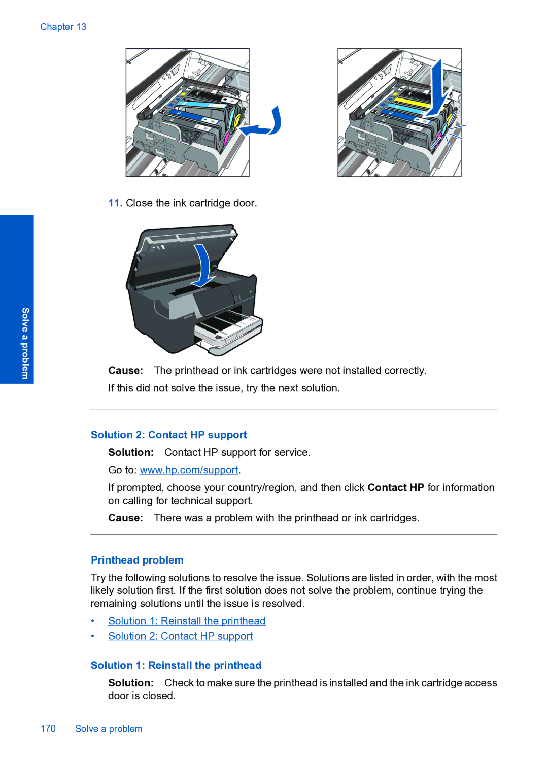 HP Premium Web - C309n manual Printhead problem, Solution 1 Reinstall the printhead 