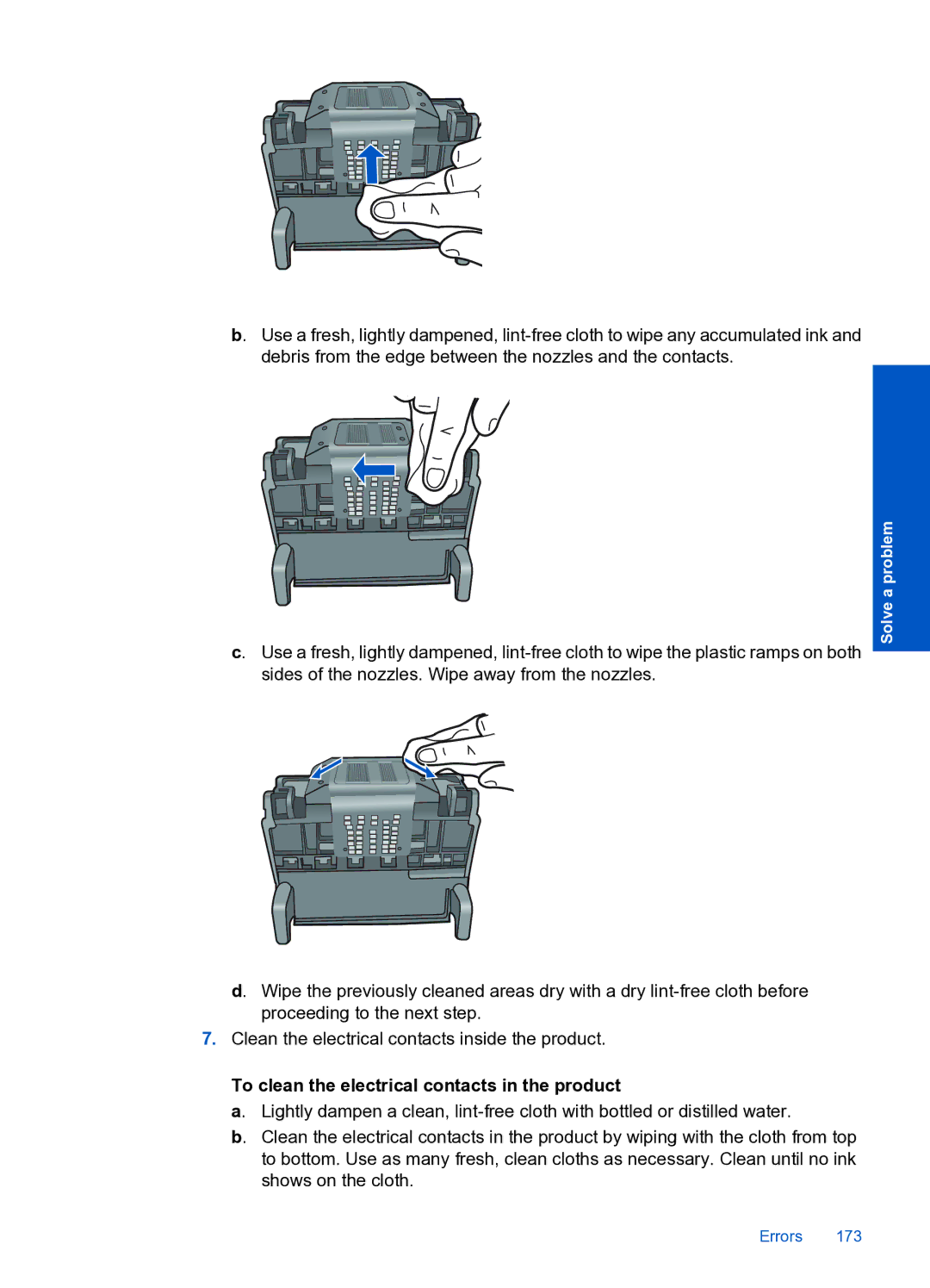 HP Premium Web - C309n manual To clean the electrical contacts in the product 