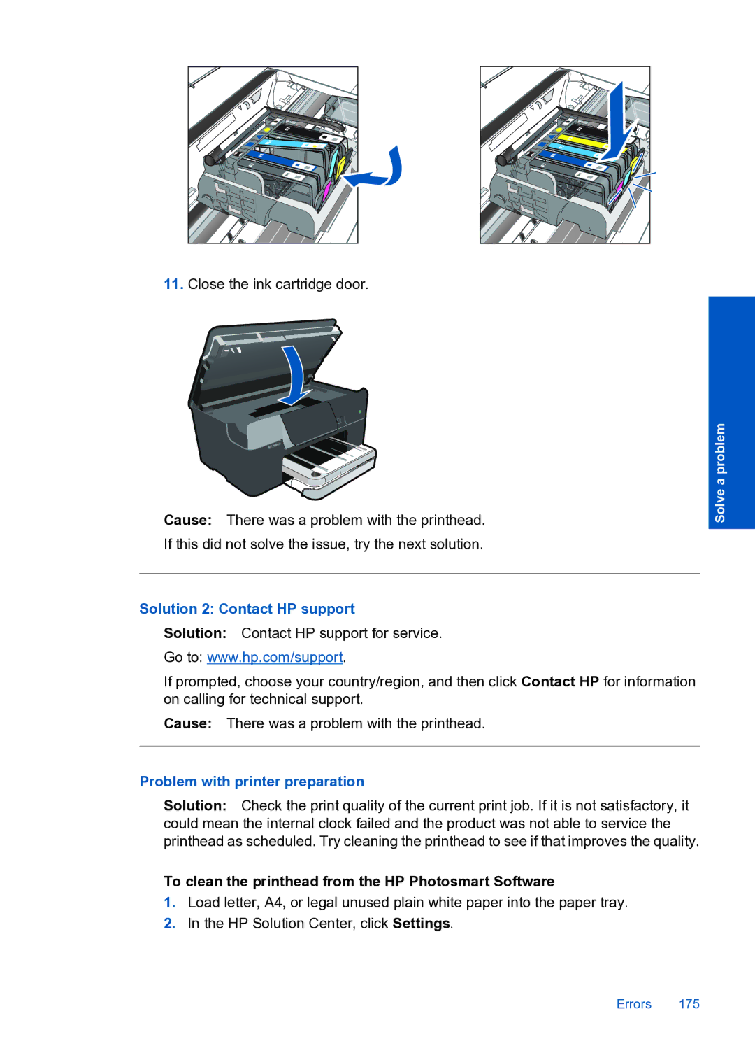 HP Premium Web - C309n manual Solution 2 Contact HP support, Problem with printer preparation 