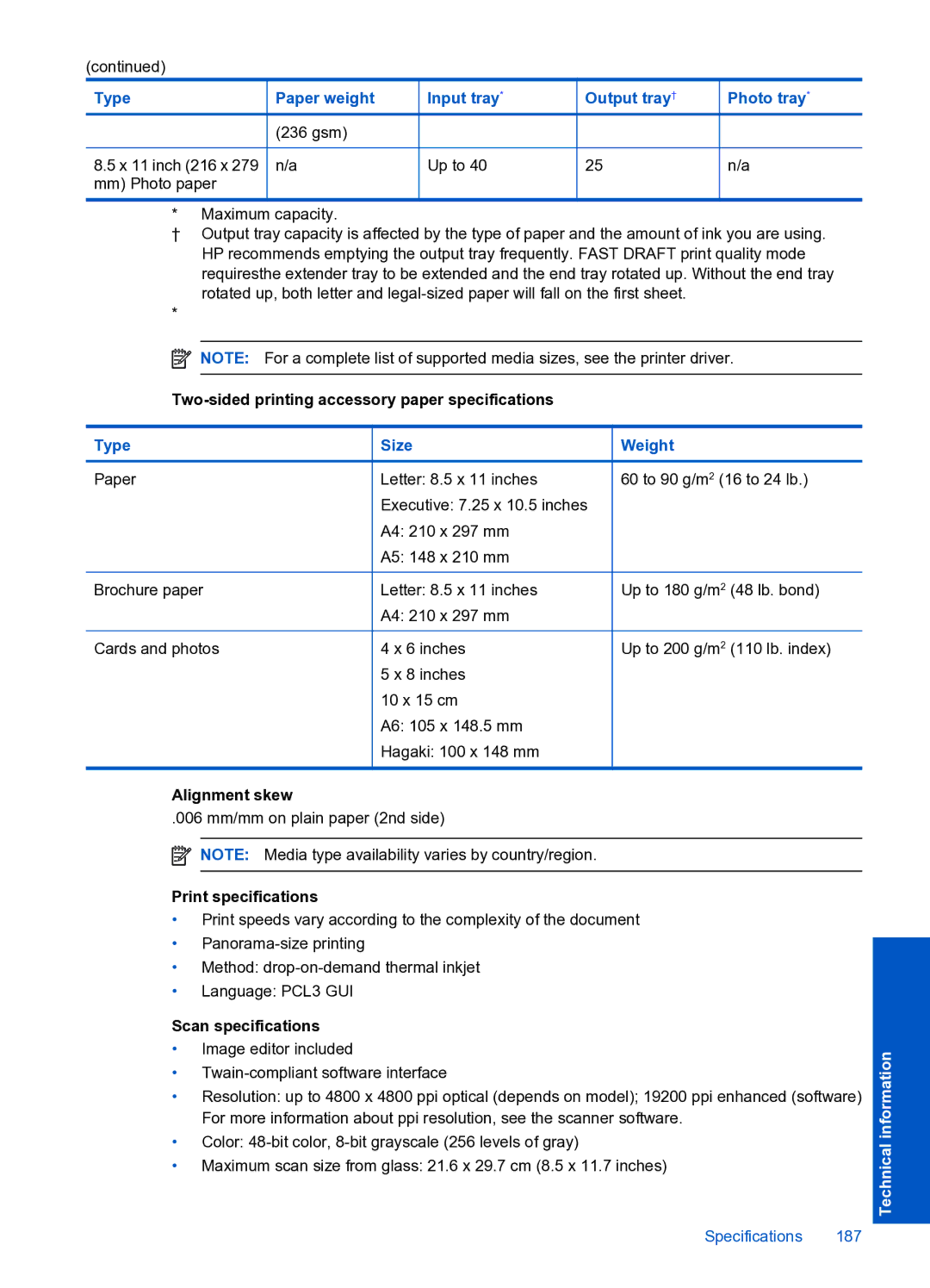 HP Premium Web - C309n manual Type Size Weight 