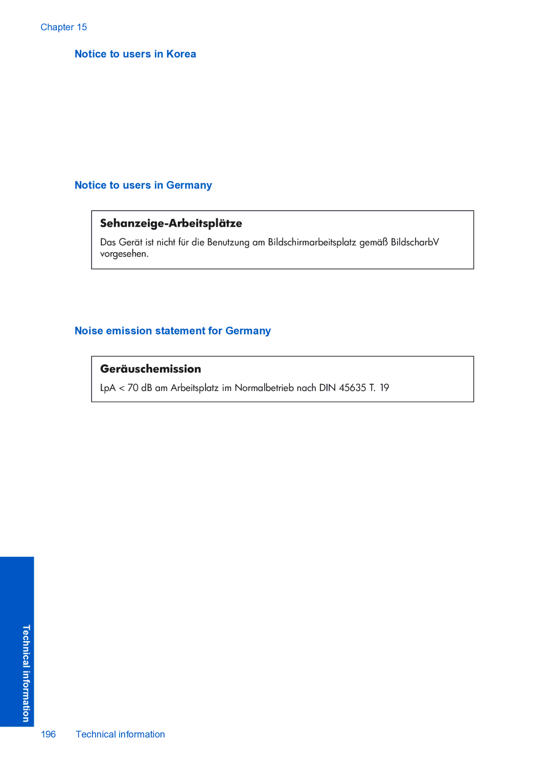 HP Premium Web - C309n manual Sehanzeige-Arbeitsplätze, Noise emission statement for Germany 