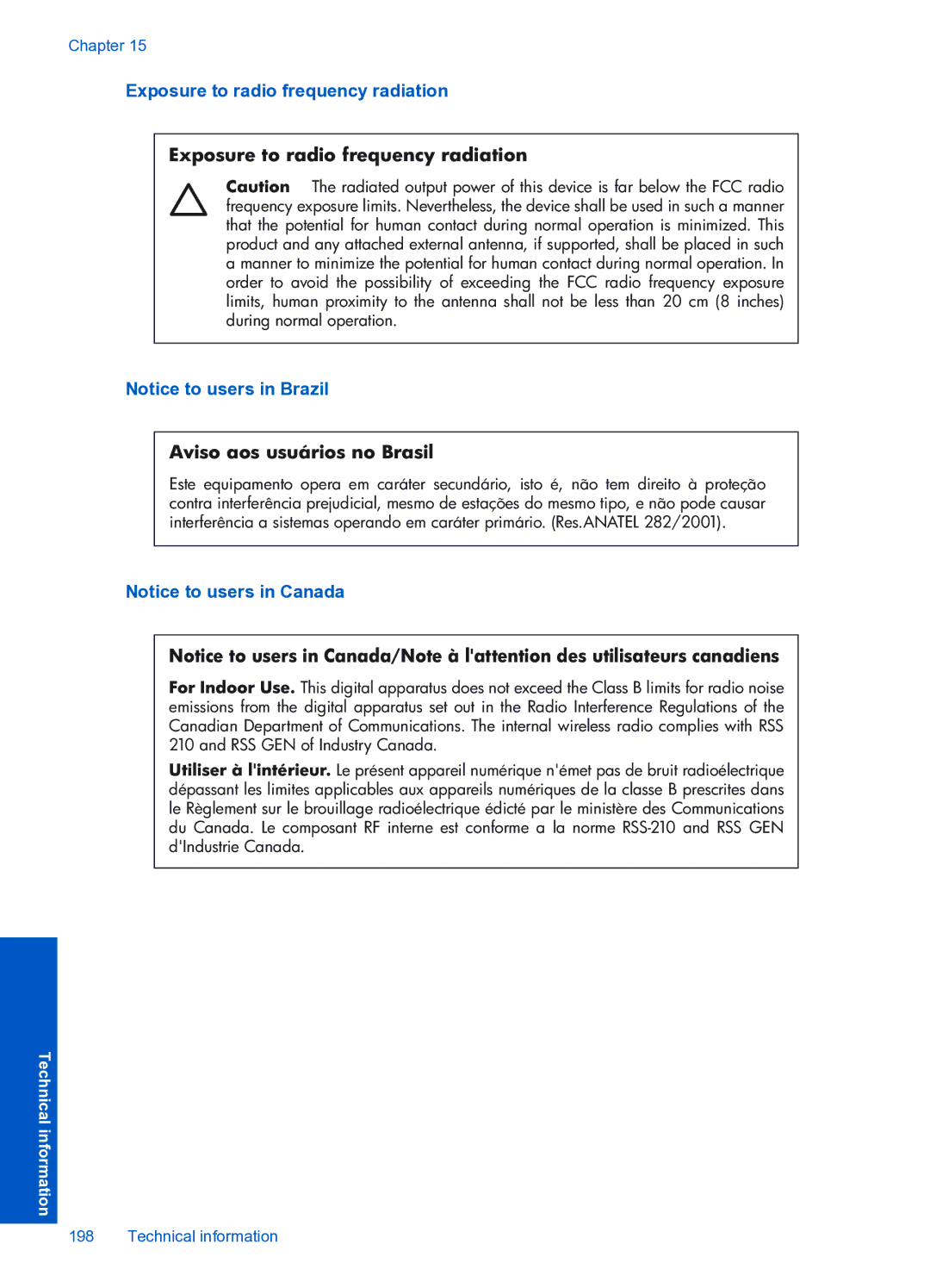 HP Premium Web - C309n manual Exposure to radio frequency radiation 