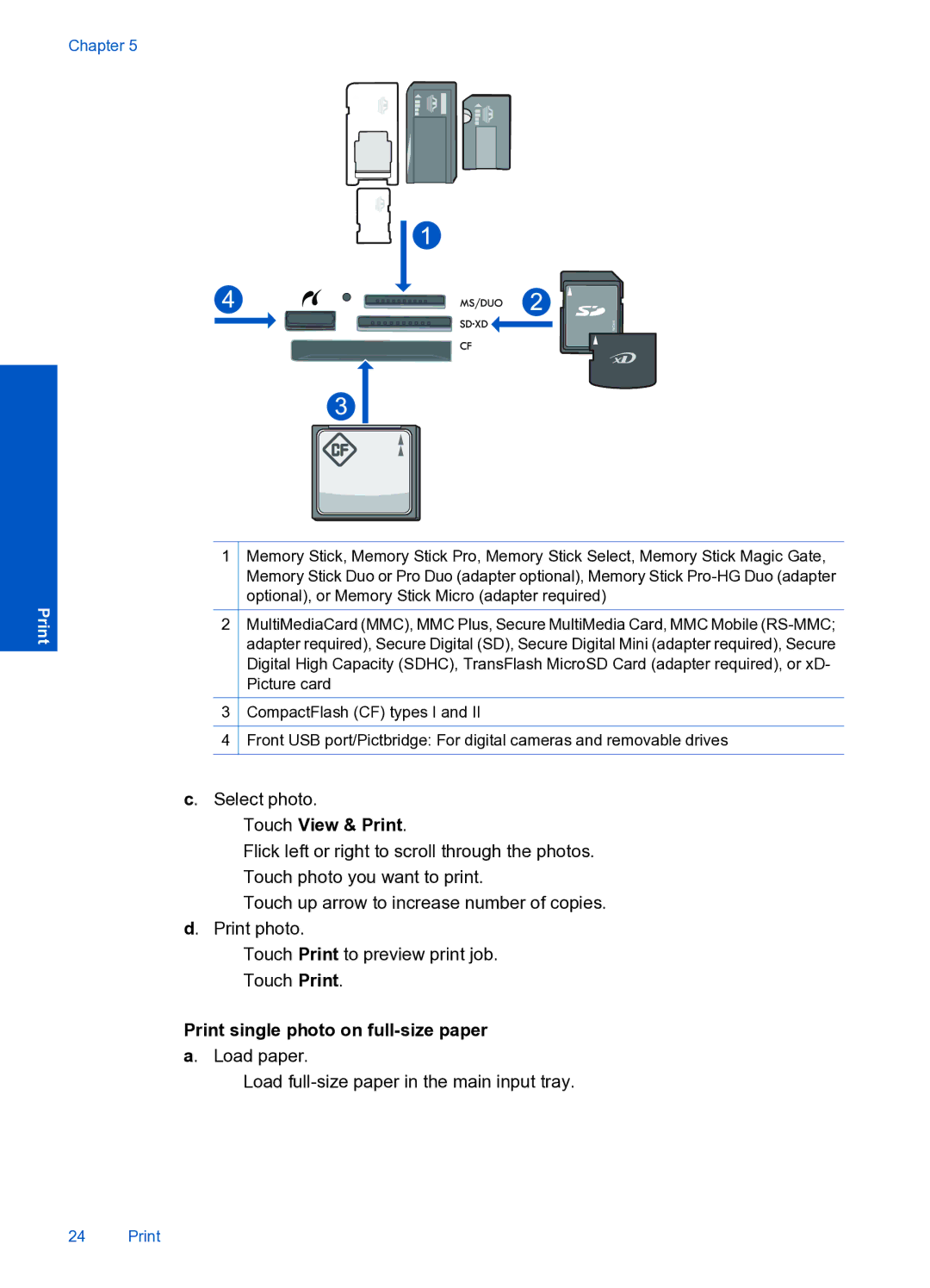 HP Premium Web - C309n manual Touch View & Print, Print single photo on full-size paper a. Load paper 