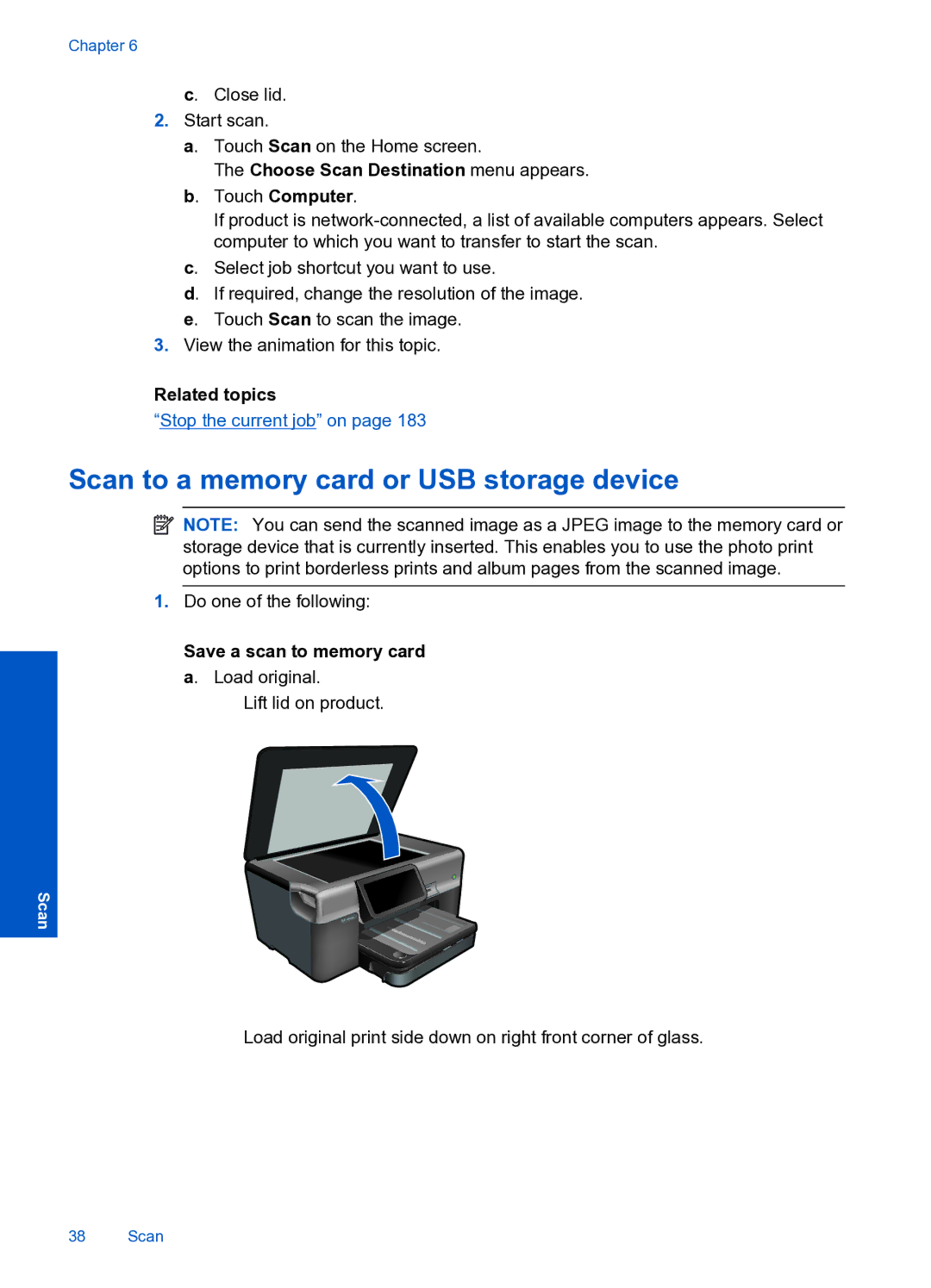 HP Premium Web - C309n manual Scan to a memory card or USB storage device, Save a scan to memory card a. Load original 