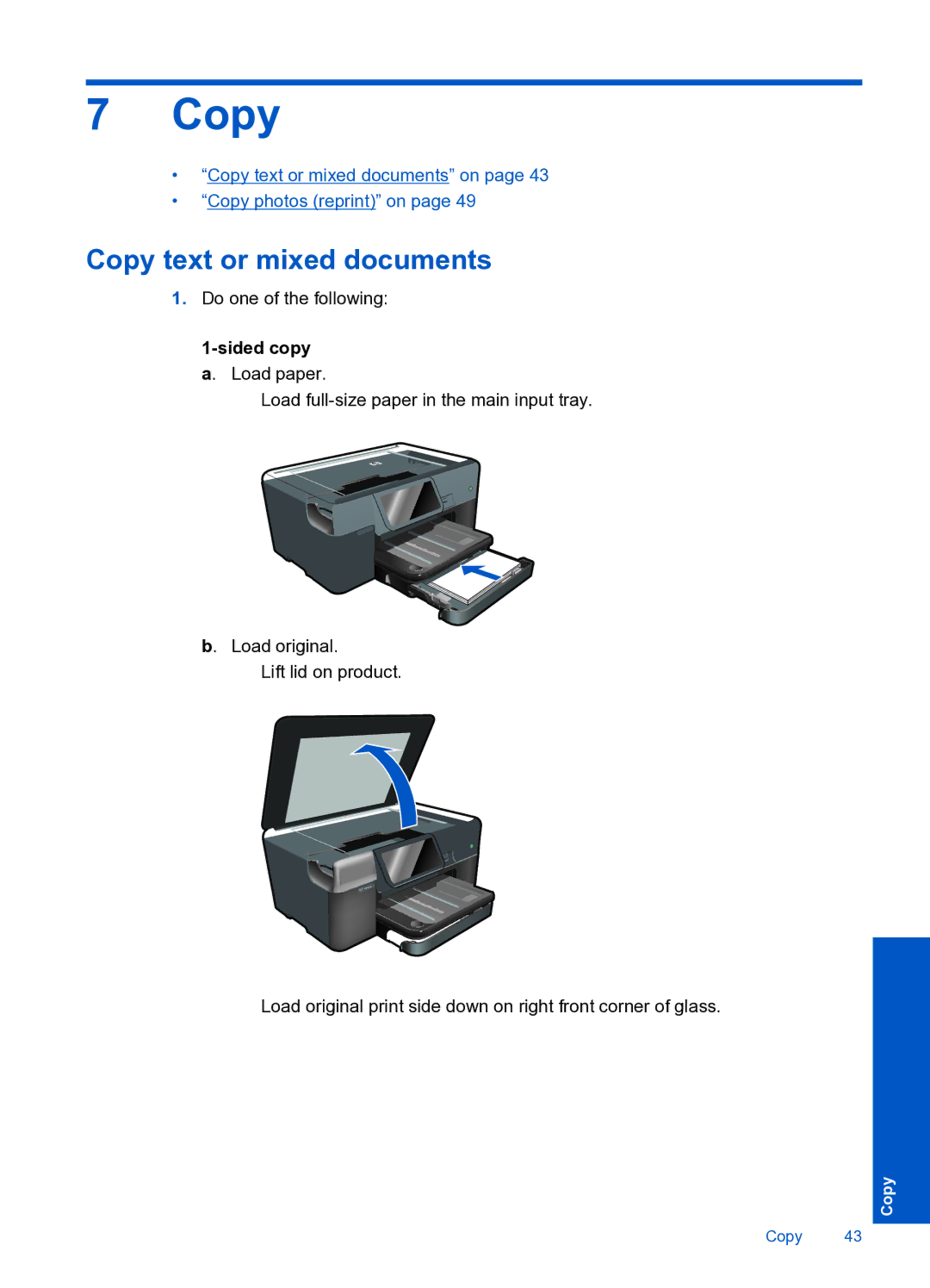 HP Premium Web - C309n manual Copy text or mixed documents, Sided copy a. Load paper 