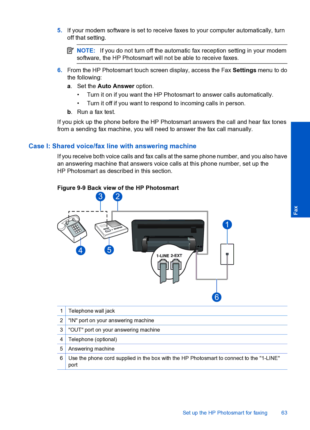 HP Premium Web - C309n manual Case I Shared voice/fax line with answering machine 