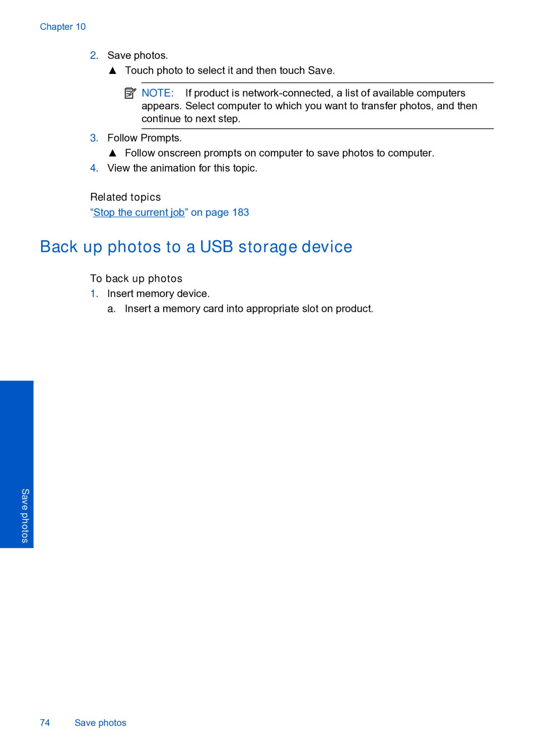 HP Premium Web - C309n manual Back up photos to a USB storage device, To back up photos 