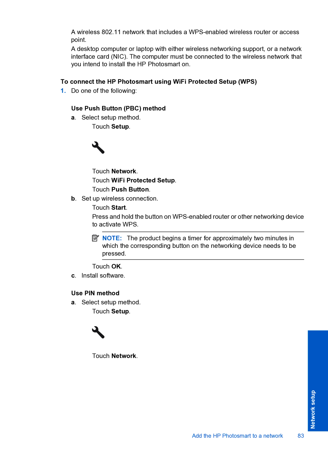 HP Premium Web - C309n manual To connect the HP Photosmart using WiFi Protected Setup WPS, Use PIN method 