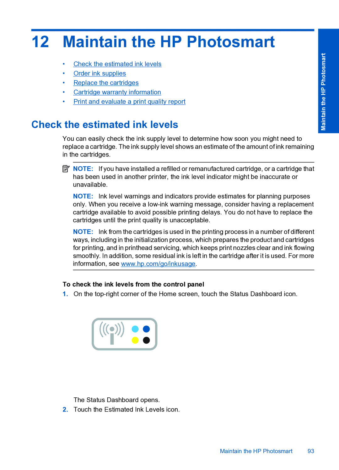 HP Premium Web - C309n manual Maintain the HP Photosmart, Check the estimated ink levels 