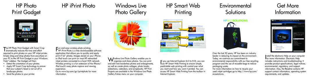 HP Premium Web - C309n manual HP iPrint Photo Windows Live, Photo Gallery 