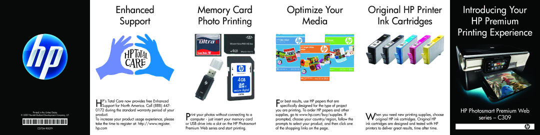 HP Premium Web - C309n manual Memory Card, Photo Printing Media, Introducing Your, Printing Experience 