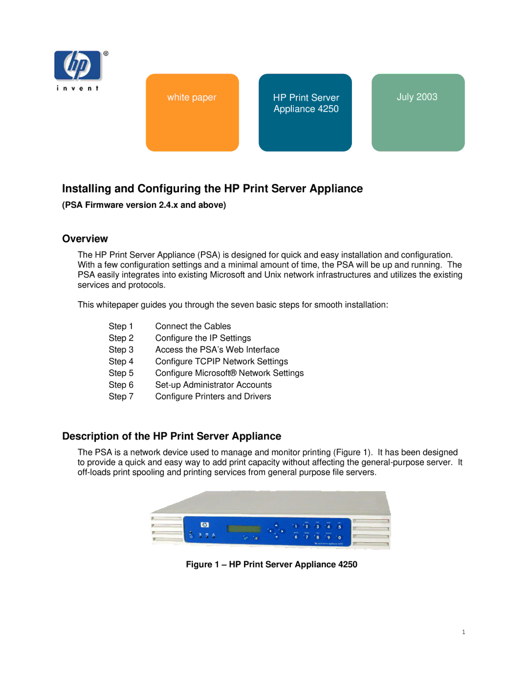 HP Print Server Appliance 4250 manual Overview, Description of the HP Print Server Appliance 