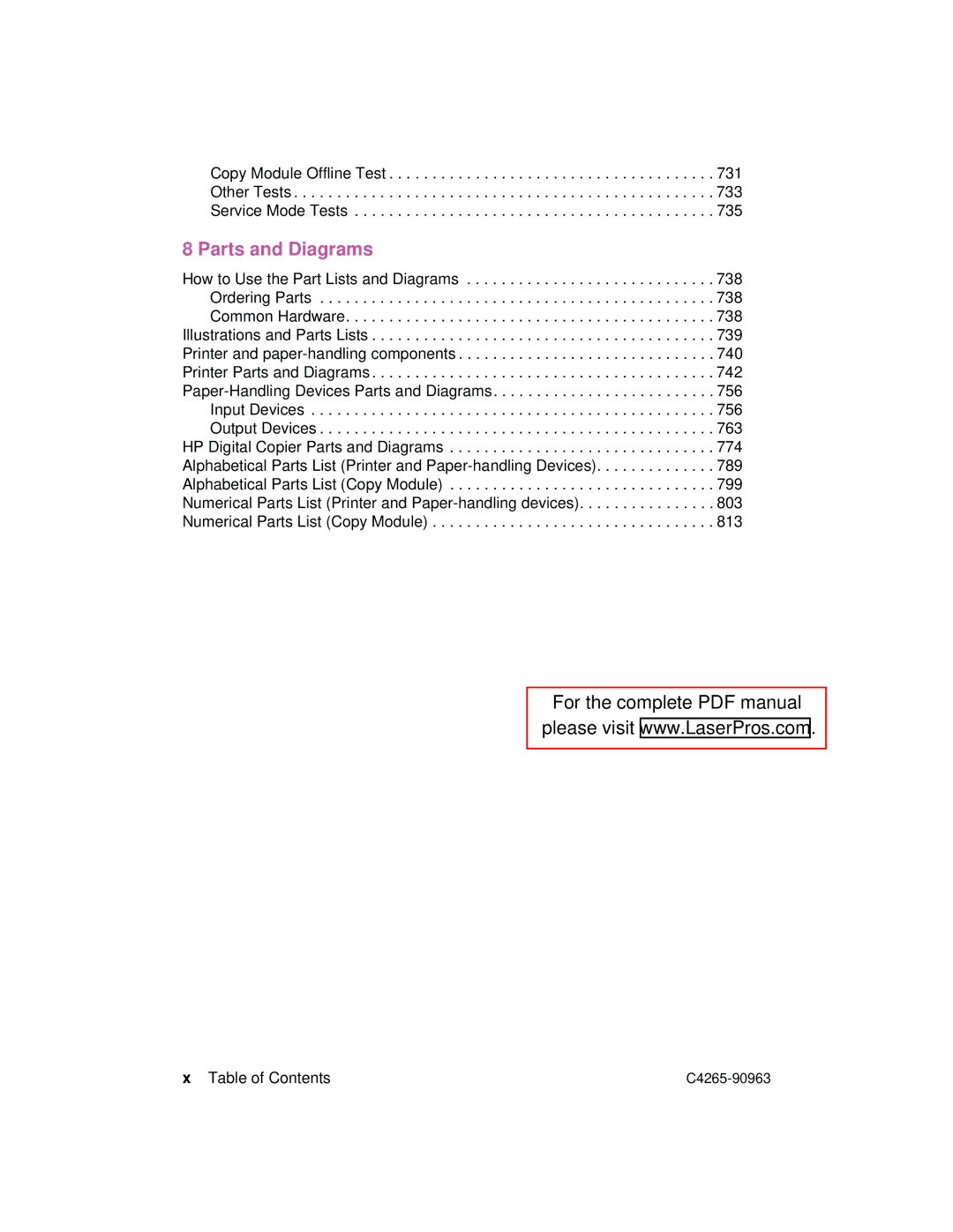 HP Print Systems 8150 manual Parts and Diagrams 