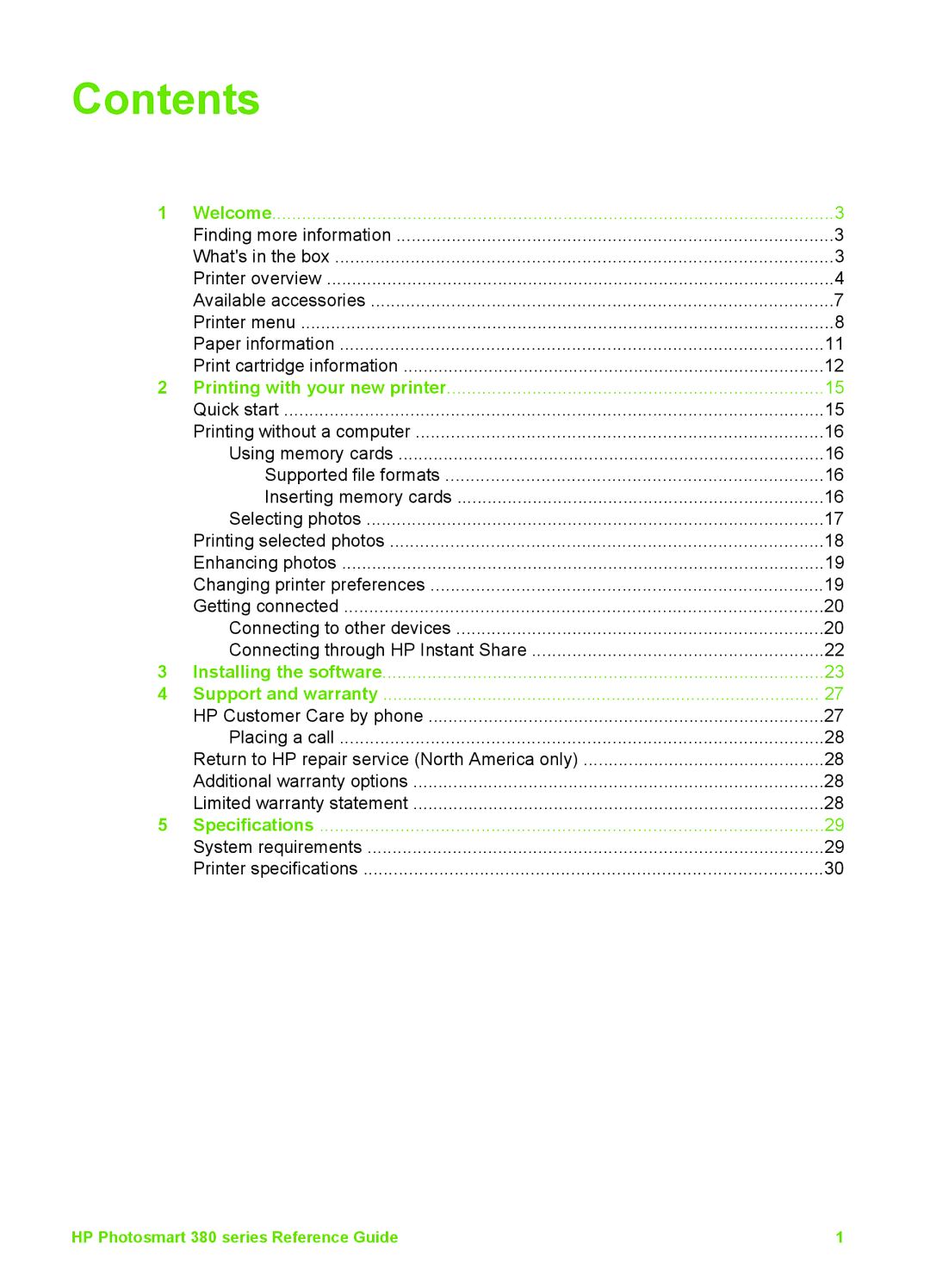 HP PRINT/SCAN/Copier 380 manual Contents 